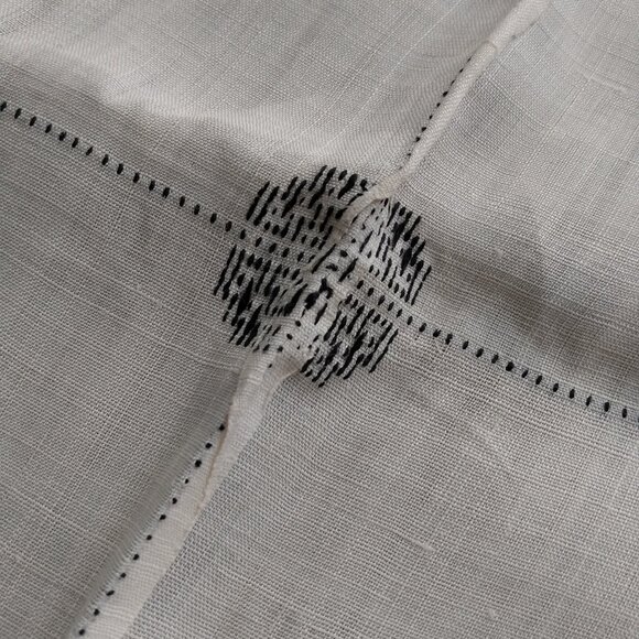 Vintage Linen Tablecloth & Napkins Set Black Cross Stitch Dragon Boat Pagoda - Picture 9 of 16